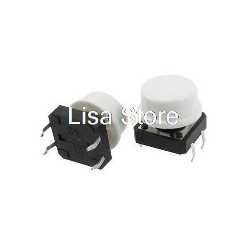 10pcs Momentary Tact Tactile Push Button Switch 12x12x11mm DIP + White Round Cap