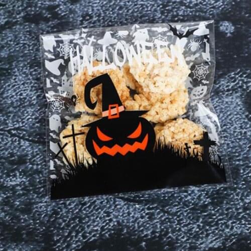100pcs Happy Halloween Candy Bag Gift Cookie Bags Biscuits Snack Plastic Packaging Bags Halloween Party Decoration Supplies