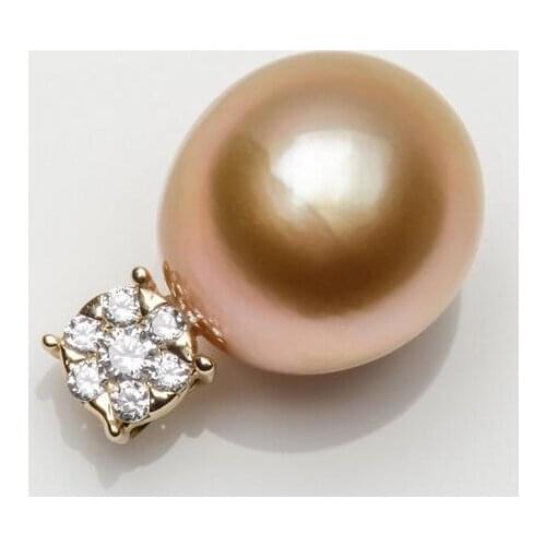 11.6*10.5mm Golden Real South Sea Cultured Pearl Crystal Pendant 14k Yellow Gold Free Shipping