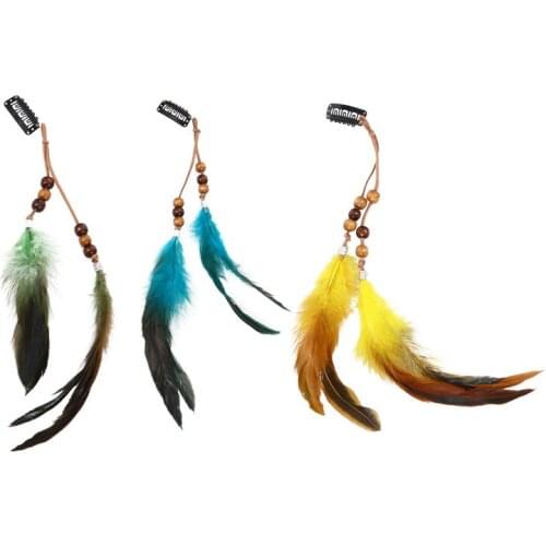 3Pcs Feather Hair Accessories Hippie Headwear Tassel Bohemian Headdress