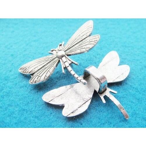 30pcs 30mmx48.47mm Antique Silver tone Filigree Dragonfly Slider Spacer Beads Connector Pendant Charm Finding,Leather Beads