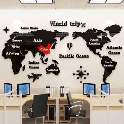 3D Acrylic World Map Wall Stickers Office decorative painting Corporate culture wall Living room self-adhesive wall sticker