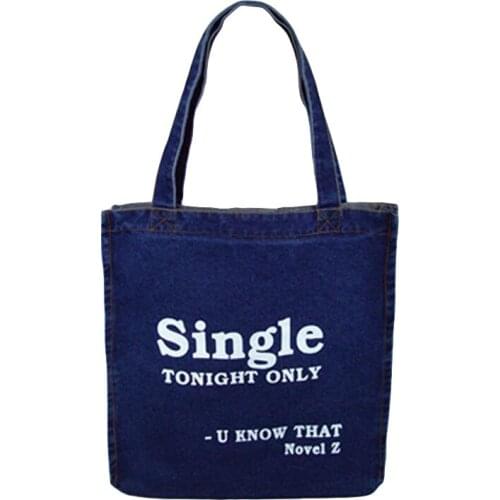 5PCS / LOT Women Shopping Handbags Denim Printing Tote Storage Bag Female Large Capacity Pure Color Shoulder Bag