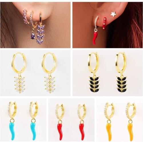 CANNER Dripping Oil Hoop Earrings 925 Silver Chili Huggie With Orange Red Leaf-shape Earrings For Women Pendientes plata 925
