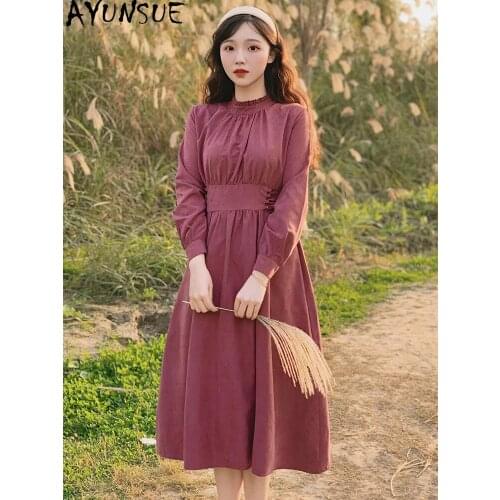 AYUNSUE Fashon Woman Dress Korean High Waist Dress Spring Autumn 2021 Long Sleeve Elegant Vintage Dresses for Women Vestidos