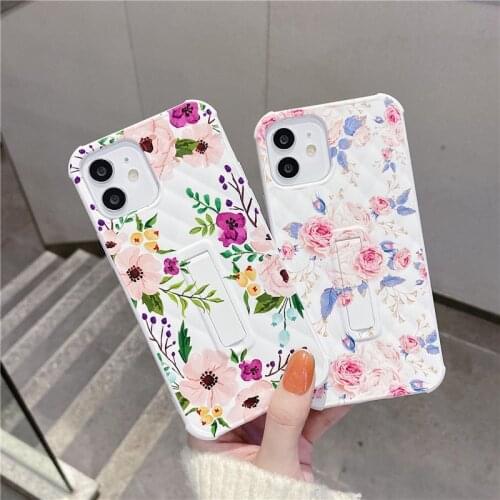 Floral Phone Case with stents For iphone 12 11 pro max mini Xs max X XR 6s 7 8 Plus SE 2020 Silicone Soft Flower Back Cover Case
