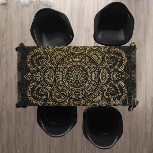 Black And Gold Mandala Tablecloth Boho Rectangle Home Decor