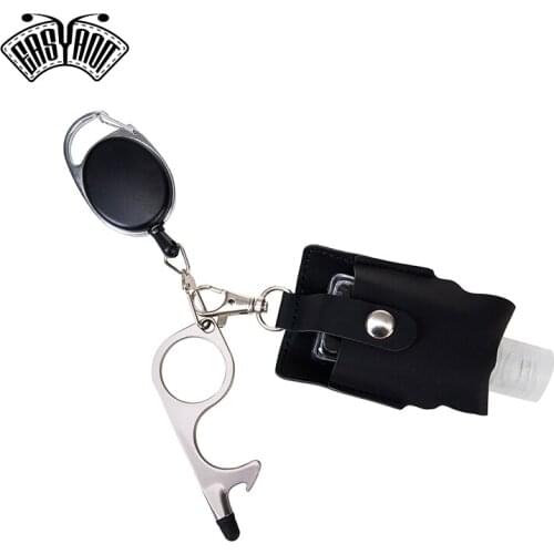 EASYANT Hand Sanitizer Leather Bottle Portable Set Flip Cap Personal Care with Touch Free Door Opener Key Ring