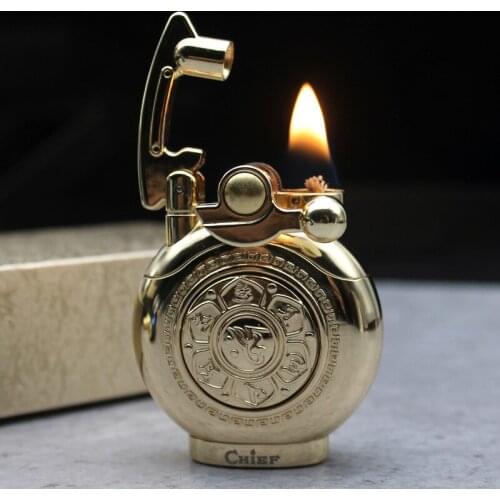 Lucky Kerosene Lighter Chief Creative Round Metal Windproof Cigarette Lighter Mens Gift Smoking Accessories