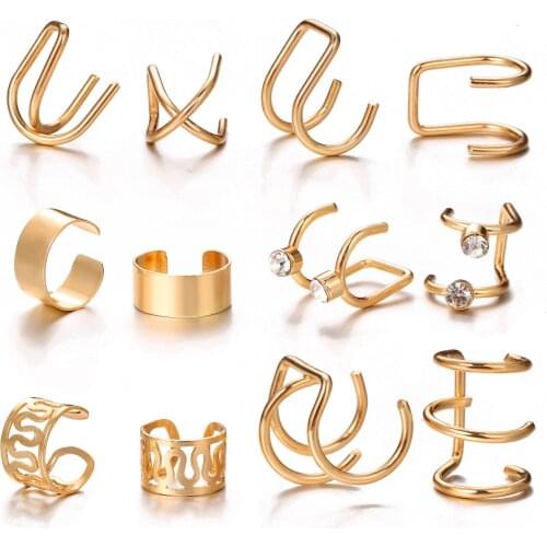 12 pcs Fashion Gold Color Ear Cuffs Leaf Clip Earrings for Women Climbers No Piercing Fake Cartilage Earring Accessories Gift
