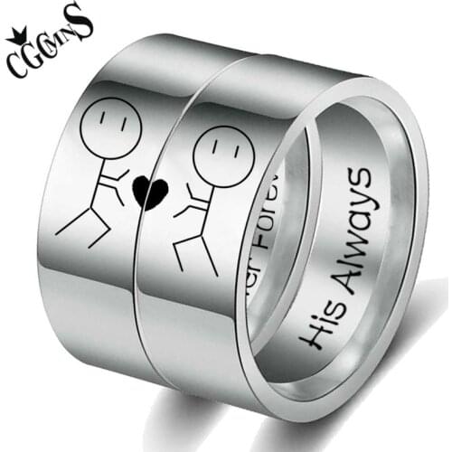 Lovers Ring Her Forever His always Stainless Steel Heart Ring Couple Promise Rings Engagement Wedding Bands Anniversary Jewelry