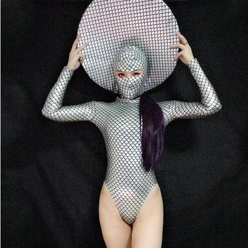Silver Scales Jumpsuit Sexy GOGO Costume Pole Dance Performance Costume Nightclub Jumpsuit Carnival Festival Accessories VDB1992