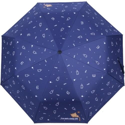 Korean small fresh sun umbrella creative cat black coating sunscreen sunshade UV women three folding sunny and rainy umbrella