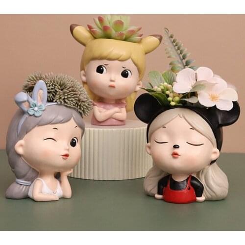 Lovely Resin Plant Pot Succulent Container Cute Vivid Girls Flower Bonsai Pot For Home Desktop Ornaments Decoration