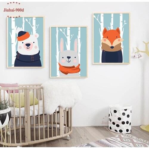 Rabbit Deer Animal Posters and Prints Canvas Art Painting Wall Art Nursery Decorative Picture Nordic Style Kids Decoration NUR07