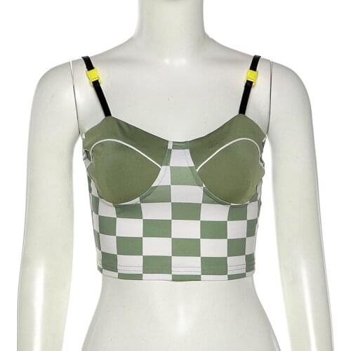 Summer new womens sexy slim navel fashion hit color school bag buckle camisole