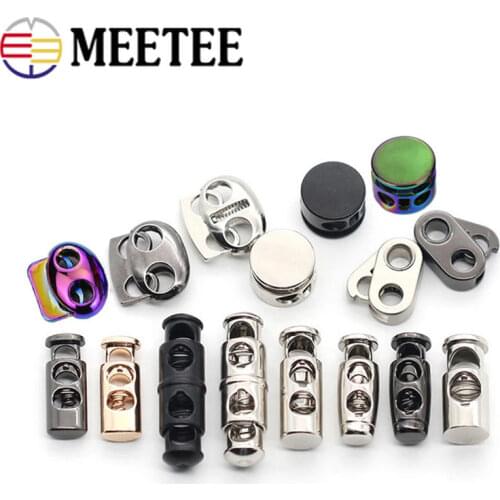 Meetee 10pcs Metal Spring Stopper Buckle Cord Lock Double Hole Elastic Cord End Hang Button DIY Hat Stopper Adjust Rope Clasp