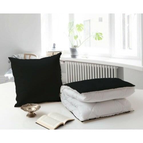 2-in-1 Black Microfiber Fabric MultiPurpose Quilt Cushion Blanket Office Nap Car Folding Blanket Home Decoration Easy Storage