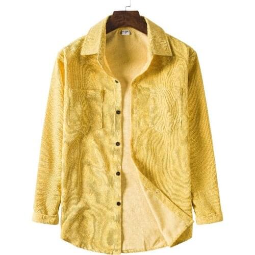 Mens Shirts 2021 Spring Corduroy Shirt Collar Long Sleeve Solid Color Thicken Shirt Large Size Casual Cardigan Tops Jacket