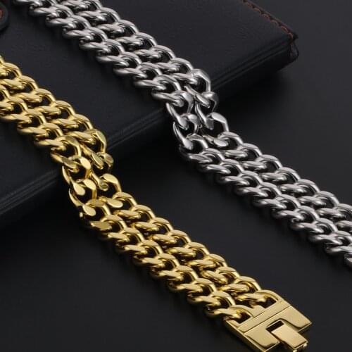 Mens Masculine Strong Heavy Bold Double Layer Curb Cuban Link Chain Bracelet Homre Gold Silver Color Husband Jewelry Gifts