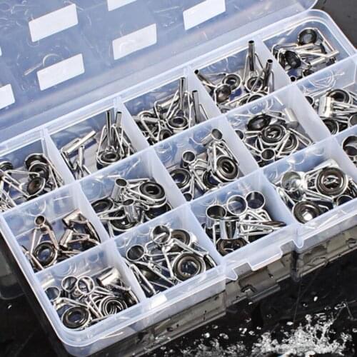 75Pcs Fishing Casting Spinning Rod Guide Ring Set Stainless Steel and Ceramic Guide Hole Over Wire Loops Suit Repair Tackles