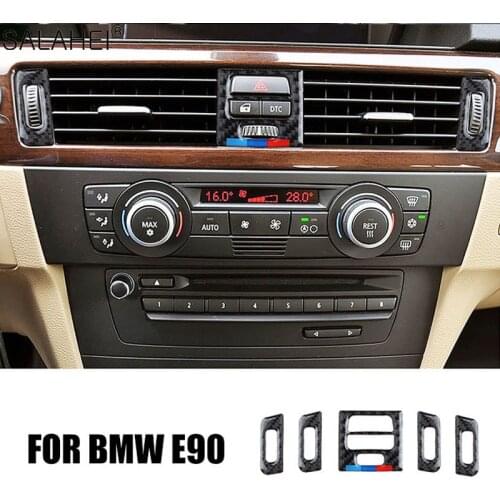 Carbon Fiber Car Interior Central Air Conditioner Outlet Frame Cover Decoration Stickers For BMW E90 E92 E93 3 Series 2005-2012