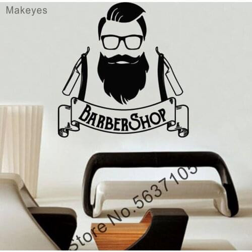 Makeyes Barber Shop Logo Wall Stickers Store Shop Wall Decal Window Decoration Hipster Beauty Salon Sign Vinyl Removable Q626