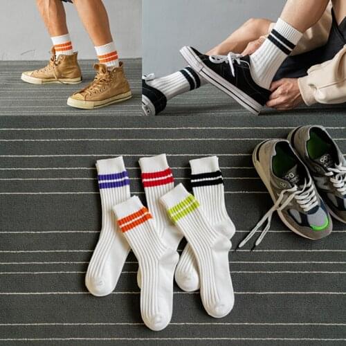 New cotton mens socks thick thread double needle thickening two bar stripe two bar sports cotton mid-tube socks recommended