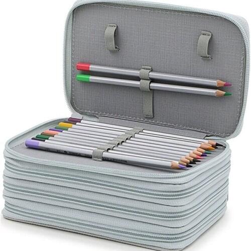 50Pcs/Lot 3 Layer Portable Canvas Colored Pencil Bag Multifunction Stationery Pencil Case Storage Organizer Bags Art Supplies