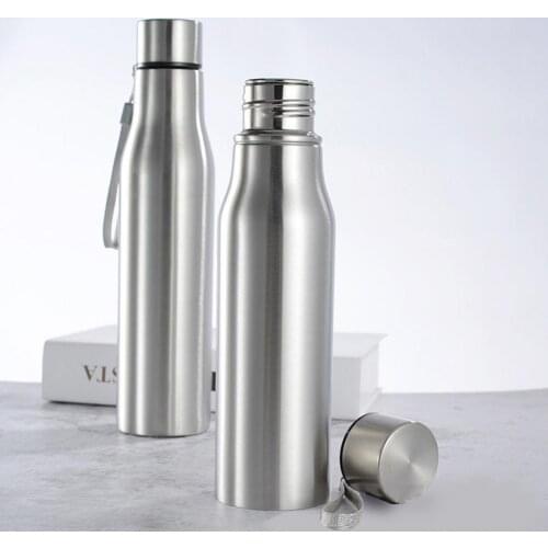 750/1000ml Stainless Steel Water Bottle Portable Leak-Proof Water Drinking Bottle Gym Sports Cycling Drinkware with Handle Rope