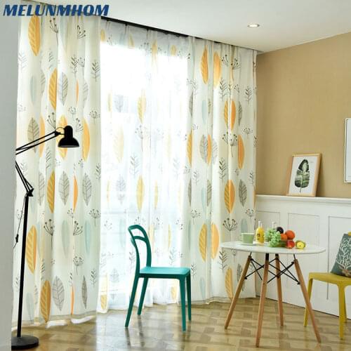 Simple Nordic Plant Personality Curtains for Living Room Bedroom Window American Yellow Leaves Children Curtains Fabric Drapes