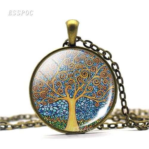 Retro Tree Of Life Necklace Glass Cabochon Pendant Necklace Vintage Bronze Chain Necklaces Jewelry Gift For Women