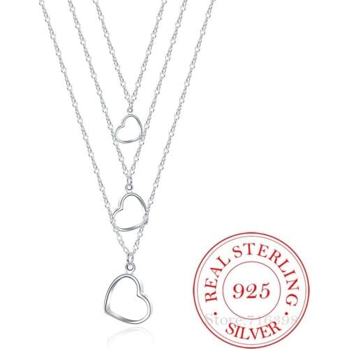 Luxury Fashion Party 925 Sterling Silver Three Hearts Necklace For Women Jewelry Party Christmas Gift Hot Sale
