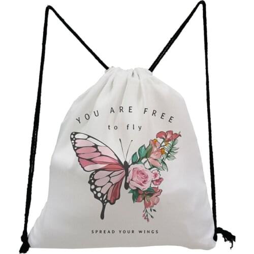 Butterfly Rose Print Backpack Beautiful Softback Bag Fashion Drawstring Bags Portable Travel Bag High Capacity Storage Shoes Bag