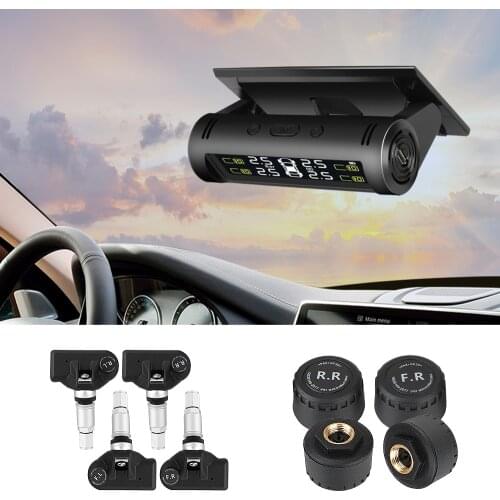 Solar Power TPMS Fuel Saving Temperature Alert Car Tire Pressure Alarm Monitor System Waterproof 4 Pcs Internal External Sensor