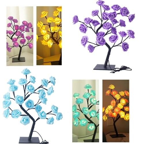 LED Table Lamp Rose Flower Tree USB Night Lights Christmas Decorations For Home Table Lights Home Party Decoration Lamp holder