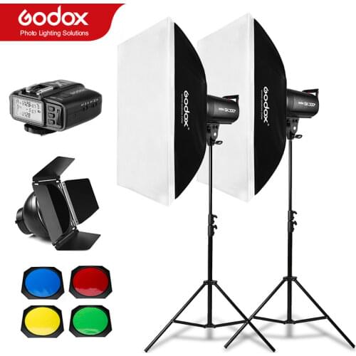 Free DHL Godox 600Ws SK300 II 2x 300Ws Photo Studio Flash Lighting,Flash built-in Receivers,Softbox,280cm Light Stand,Barn Door
