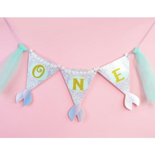 Mermaid Themed High Chair Decorations High Chair Tutu Mermaid One Pennant Banner for Baby Girl/Boy First Birthday Decorations