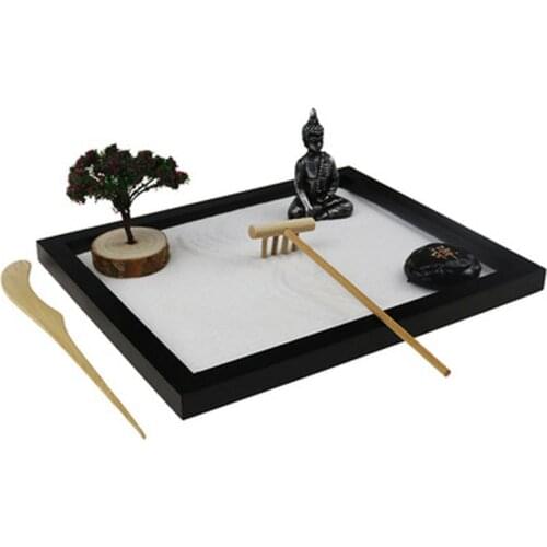 Zen Garden Sand, Mini Figurines, Tree， Rake for Relaxation and Meditation Yoga Home Desktop Decor