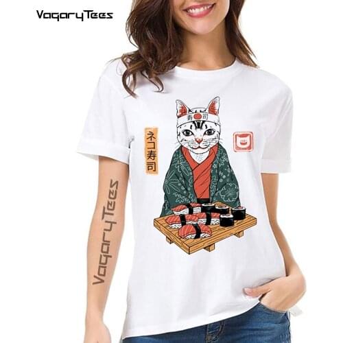 2021 Neko Sushi Cat Japanese Anime Woman T Shirt Ulzzang Hip Hop Clothes Tshirt Funny Harajuku Summer Ulzzang Streetwear T-Shirt