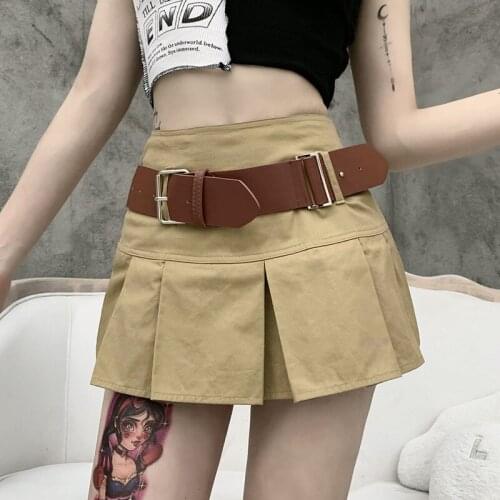Women Sexy Kawaii Sweet Sashes Casual Gothic Mini Pleated Skirt 2021 New Summer Fashion Luxury