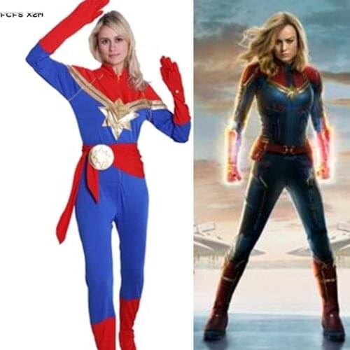 S-XXL Female Halloween Captain Marvel costumes for Women Cosplays Carnival Purim parade Masquerade Bar Party dress
