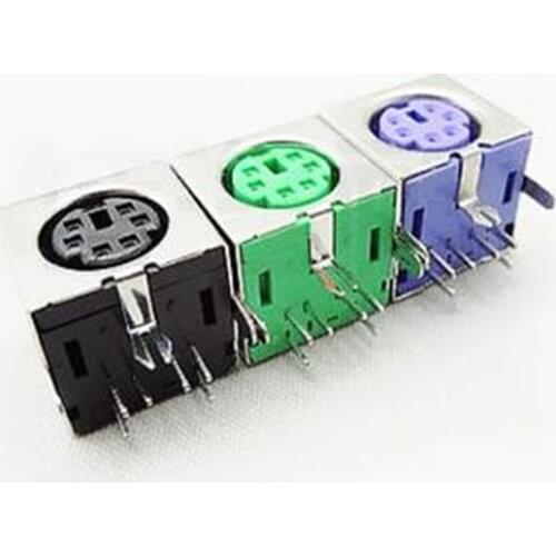 10pcs Keyboard socket Black/Green/Purple 6 Pins PS/2 PS 2 Female Socket Jack Connector