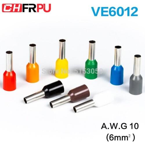 100pcs E6012 Insulated Ferrules Terminal Block Cord End Wire Connector Electrical Crimp Terminator Wire For 6mm2, 10 AWG
