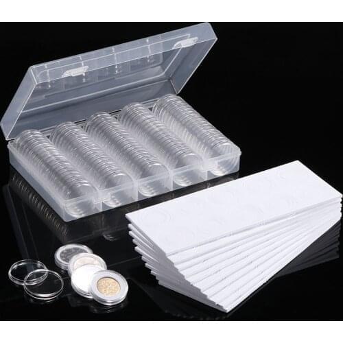 100 Pcs Transparent Coin Storage Box 17/20/25/27/30mm Round Coin Capsules Containers Clear Coin Protector Case Coin Collection