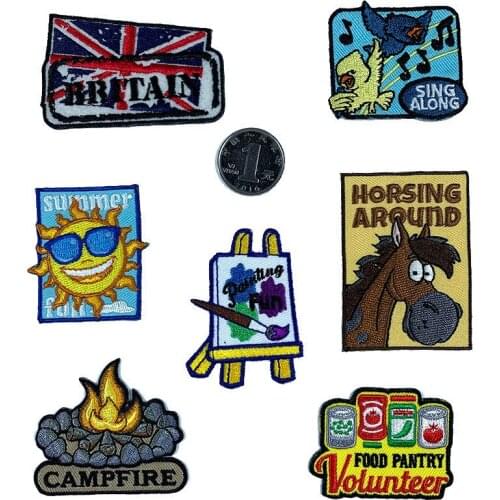 1pc DIY Square Pattern Sun Camera Drawing Board Fire Parches Embroidery Patch For Clothing Childrens Wear Patches High Quality