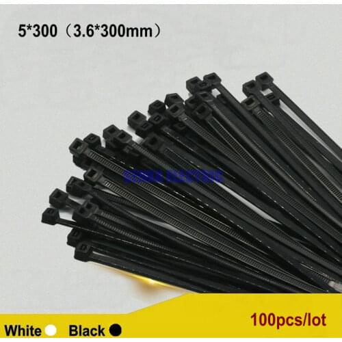 250pcs/lot 5*300 3.6*300mm Nylon Wrap Fastening Cable Tie Black White Organiser Wire Zip Tie