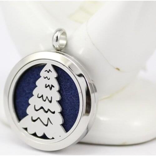 5pcs Christmas tree Aromatherapy Essential Oils Stainless Steel Necklace Pendant Perfume Diffuser Locket free 10pcs Felt Pads