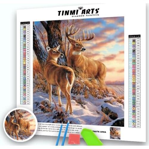 5D DIY Diamond Painting Deer Full Round Drill Mosaic Winter Snow Diamond Embroidery Cross Stitch Home Decor