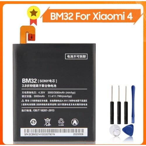 Xiao Mi Xiaomi Mi BM32 Phone Battery For Xiao mi 4 M4 Mi4 BM32 3080mAh Original Replacement Battery + Tool